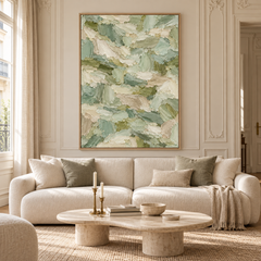 Large Vertical 3D Textured Sage Green Canvas Wall Art – Hand-Painted Forest Green & Oatmeal Palette Knife Oil Painting, Modern Abstract Heavy Impasto Mosaic Artwork for Entryway & Bedroom Decor TEXVAS | Textured Canvas Art