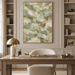 Large Vertical 3D Textured Sage Green Canvas Wall Art – Hand-Painted Forest Green & Oatmeal Palette Knife Oil Painting, Modern Abstract Heavy Impasto Mosaic Artwork for Entryway & Bedroom Decor TEXVAS | Textured Canvas Art