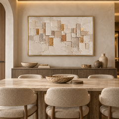 Large Horizontal 3D Textured Beige Abstract Canvas Wall Art – Hand-Painted Gold Leaf Geometric Block Impasto Oil Painting, Wabi-Sabi Neutral Palette Knife Art for Living Room Over Sofa & Bedroom Decor TEXVAS | Textured Canvas Art