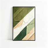 Modern Abstract Geometric 3D Texture Art – Hand-Painted Sage & Olive Green Color-Blocking (Vertical Wall Decor)