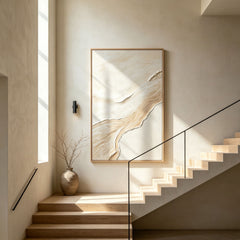 Minimalist Cream & Beige 3D Texture Art – Hand-Painted Abstract Flowing Dunes (Vertical Wall Decor)