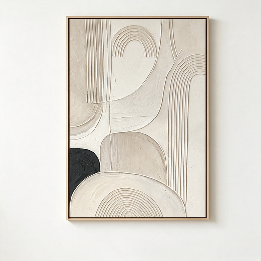 Modern Abstract Geometric 3D Texture Art – Hand-Painted Neutral Arches & Lines (Vertical Wall Decor)