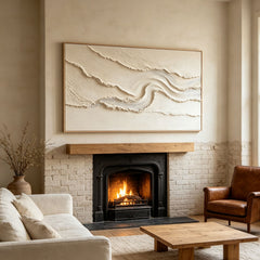 Minimalist Flowing Ridge 3D Texture Art – Hand-Painted White & Cream Abstract Landscape (Horizontal Wall Decor)