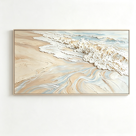 Coastal Serenity 3D Texture Art – Hand-Painted Ocean Shoreline (Abstract Seascape Horizontal Wall Decor)