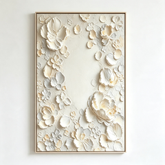 Botanical Elegance 3D Floral Texture Art – Hand-Painted Relief Flowers (Vertical Wall Decor)