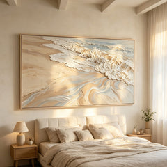 Coastal Serenity 3D Texture Art – Hand-Painted Ocean Shoreline (Abstract Seascape Horizontal Wall Decor)