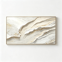 Modern Luxury 3D Texture Abstract Art Painting (Hand-Painted Cream & Gold Accented Horizontal Living Room Wall Decor)