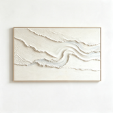 Minimalist Flowing Ridge 3D Texture Art – Hand-Painted White & Cream Abstract Landscape (Horizontal Wall Decor)