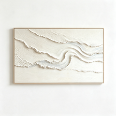 Minimalist Flowing Ridge 3D Texture Art – Hand-Painted White & Cream Abstract Landscape (Horizontal Wall Decor)