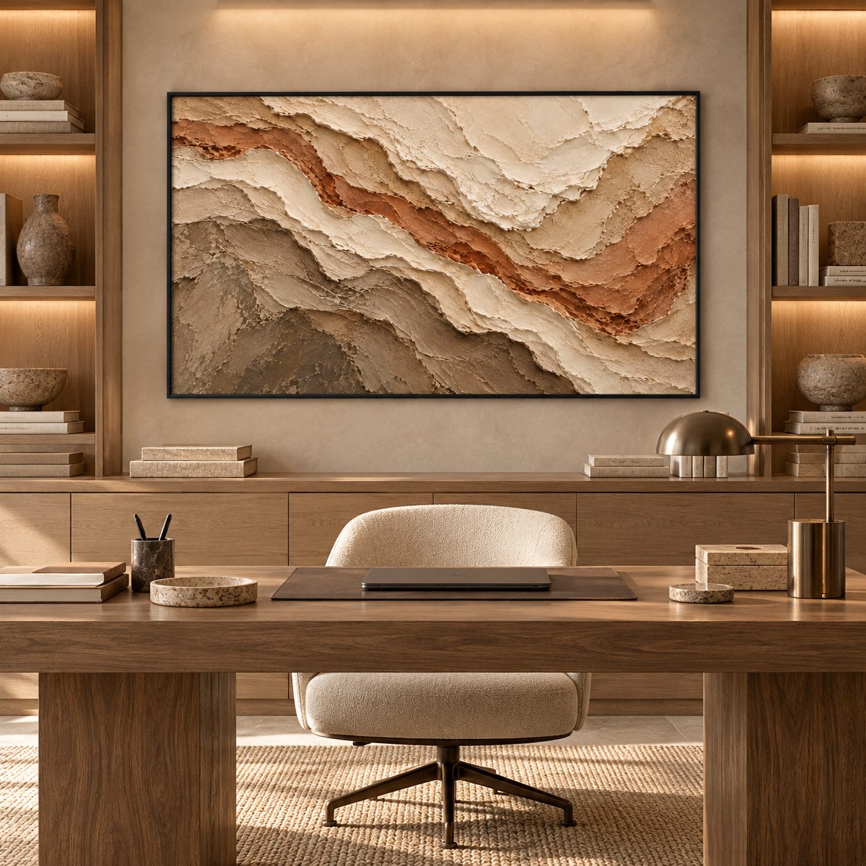 Large Horizontal 3D Textured Canyon Canvas Wall Art – Hand-Painted Earthy Terracotta & Beige Impasto Oil Painting, Wabi-Sabi Desert Wave Palette Knife Art for Living Room Over Sofa & Bedroom Decor TEXVAS | Textured Canvas Art