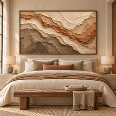 Large Horizontal 3D Textured Canyon Canvas Wall Art – Hand-Painted Earthy Terracotta & Beige Impasto Oil Painting, Wabi-Sabi Desert Wave Palette Knife Art for Living Room Over Sofa & Bedroom Decor TEXVAS | Textured Canvas Art