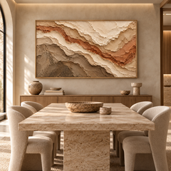 Large Horizontal 3D Textured Canyon Canvas Wall Art – Hand-Painted Earthy Terracotta & Beige Impasto Oil Painting, Wabi-Sabi Desert Wave Palette Knife Art for Living Room Over Sofa & Bedroom Decor TEXVAS | Textured Canvas Art