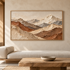 Large Horizontal 3D Textured Mountain Canvas Wall Art – Hand-Painted Neutral Earth Tone Mountain Range Impasto Oil Painting, Modern Wabi-Sabi Terracotta & Slate Landscape Palette Knife Art for Living Room Over Sofa & Bedroom Decor TEXVAS | Textured Canvas Art