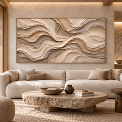Large Horizontal 3D Textured Canyon Canvas Wall Art – Hand-Painted Earthy Beige & Terracotta Impasto Oil Painting, Wabi-Sabi Desert Wave Palette Knife Art for Living Room Over Sofa & Bedroom Decor TEXVAS | Textured Canvas Art