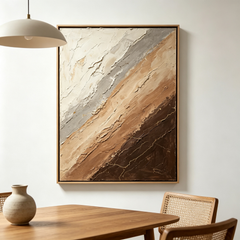 "Earthy Strata" – Modern Neutral Abstract Textured Heavy Impasto Canvas Art (Framed Earth-Tone Wall Decor)