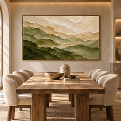 Misty Ridges – Hand-Painted 3D Sage Green & Beige Mountain Textured Canvas Wall Art | Minimalist Wabi-Sabi Framed Artwork TEXVAS | Textured Canvas Art