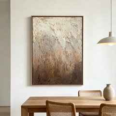 "Wabi-Sabi Serenity" – Neutral Abstract Heavy Textured Impasto Canvas Art (Washed Earth-Tone Framed Wall Decor)