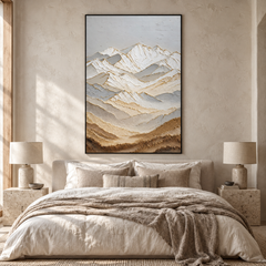 Large 3D Textured Mountain Canvas Wall Art – Hand-Painted Snow Mountain Impasto Oil Painting, Modern Neutral & Gold Leaf Palette Knife Landscape Art for Living Room, Bedroom & Office Decor TEXVAS | Textured Canvas Art