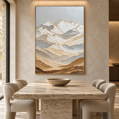 Large 3D Textured Mountain Canvas Wall Art – Hand-Painted Snow Mountain Impasto Oil Painting, Modern Neutral & Gold Leaf Palette Knife Landscape Art for Living Room, Bedroom & Office Decor TEXVAS | Textured Canvas Art