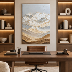 Large 3D Textured Mountain Canvas Wall Art – Hand-Painted Snow Mountain Impasto Oil Painting, Modern Neutral & Gold Leaf Palette Knife Landscape Art for Living Room, Bedroom & Office Decor TEXVAS | Textured Canvas Art
