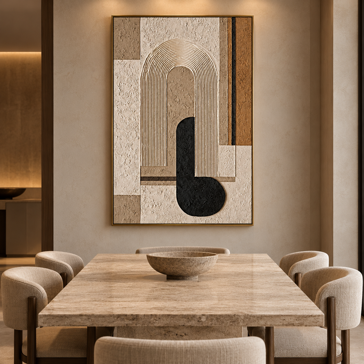 Large 3D Textured Geometric Canvas Wall Art – Hand-Painted Arch Minimalist Impasto Oil Painting, Mid-Century Modern Neutral & Black Palette Knife Art for Living Room, Bedroom & Office Decor TEXVAS | Textured Canvas Art