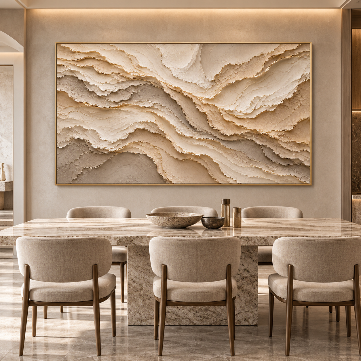 Large Horizontal 3D Textured Beige Abstract Canvas Wall Art – Hand-Painted Sand Dunes Impasto Oil Painting, Wabi-Sabi Neutral Palette Knife Art for Living Room Over Sofa & Bedroom Decor TEXVAS | Textured Canvas Art