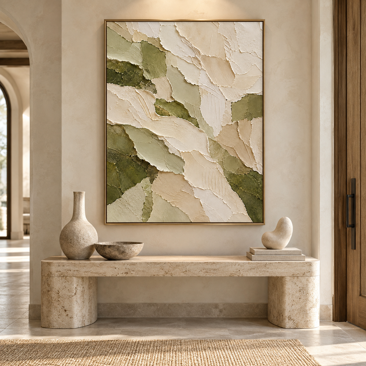 Large 3D Textured Abstract Canvas Wall Art – Hand-Painted Modern Organic Impasto Oil Painting, Olive Green & Beige Palette Knife Art for Living Room, Bedroom & Office Decor (Framed or Unframed) TEXVAS | Textured Canvas Art