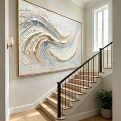 Serene Current – Hand-Sculpted 3D Swirl Textured Canvas Wall Art | Minimalist Coastal Wabi-Sabi Framed Artwork TEXVAS | Textured Canvas Art