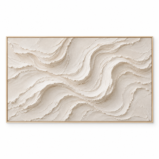 Large Horizontal 3D Textured White Canvas Wall Art – Hand-Painted Off-White & Cream Wave Plaster Oil Painting, Minimalist Modern Wabi-Sabi Flowing Line Palette Knife Art for Living Room Over Sofa & Bedroom Decor TEXVAS | Textured Canvas Art