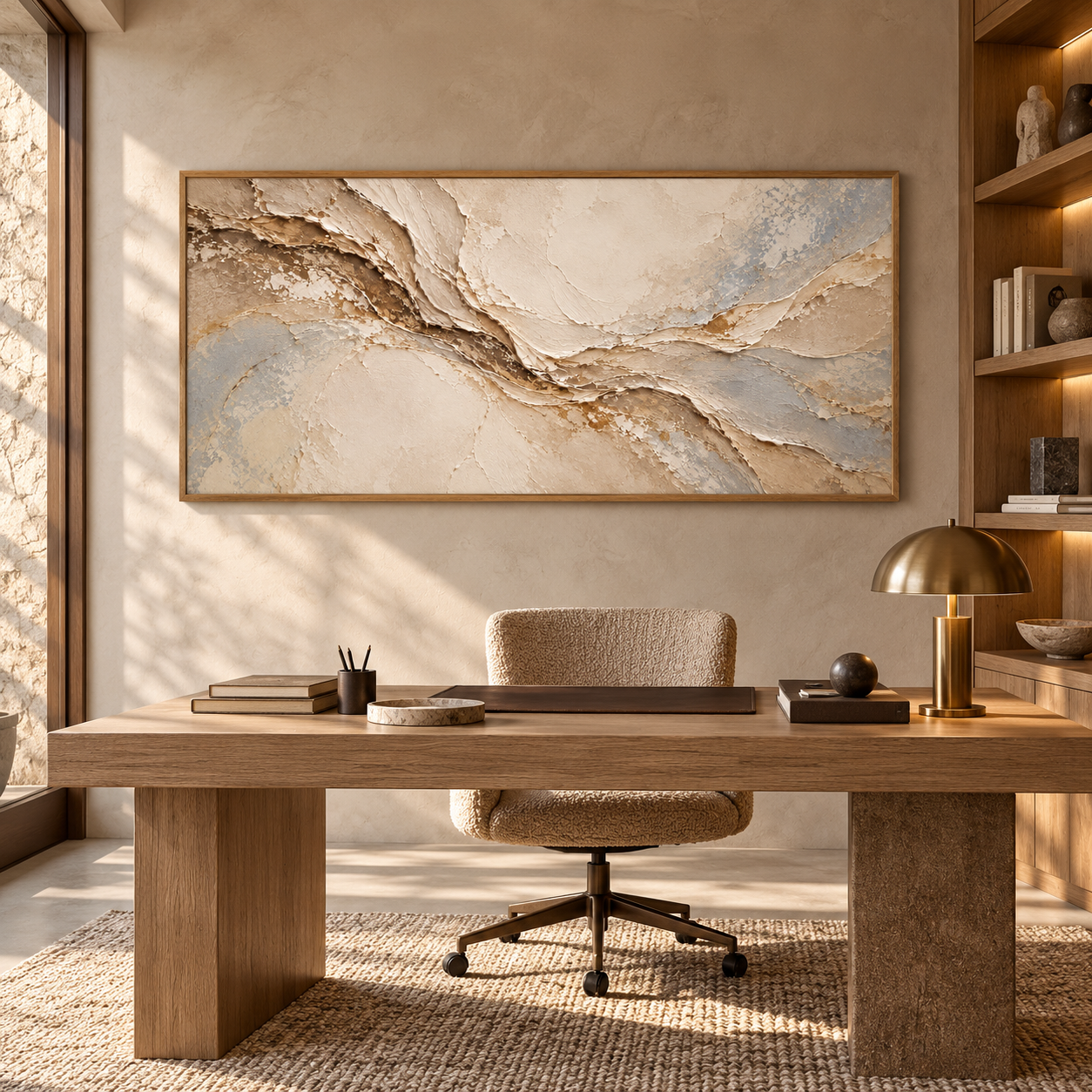 Earth Veins – Hand-Painted 3D Beige & Gold Weathered Canyon Textured Canvas Wall Art | Minimalist Wabi-Sabi Framed Artwork TEXVAS | Textured Canvas Art