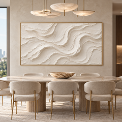 Large Horizontal 3D Textured White Canvas Wall Art – Hand-Painted Off-White & Cream Wave Plaster Oil Painting, Minimalist Modern Wabi-Sabi Flowing Line Palette Knife Art for Living Room Over Sofa & Bedroom Decor TEXVAS | Textured Canvas Art