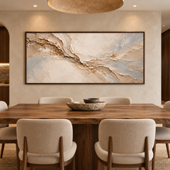 Earth Veins – Hand-Painted 3D Beige & Gold Weathered Canyon Textured Canvas Wall Art | Minimalist Wabi-Sabi Framed Artwork TEXVAS | Textured Canvas Art