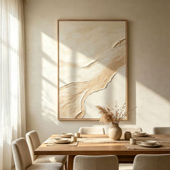 Minimalist Cream & Beige 3D Texture Art – Hand-Painted Abstract Flowing Dunes (Vertical Wall Decor)
