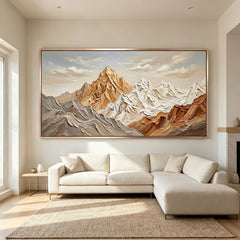Majestic Mountain Peak Relief | Large Handmade 3D Textured Canvas Art for Contemporary Statement Wall Decor