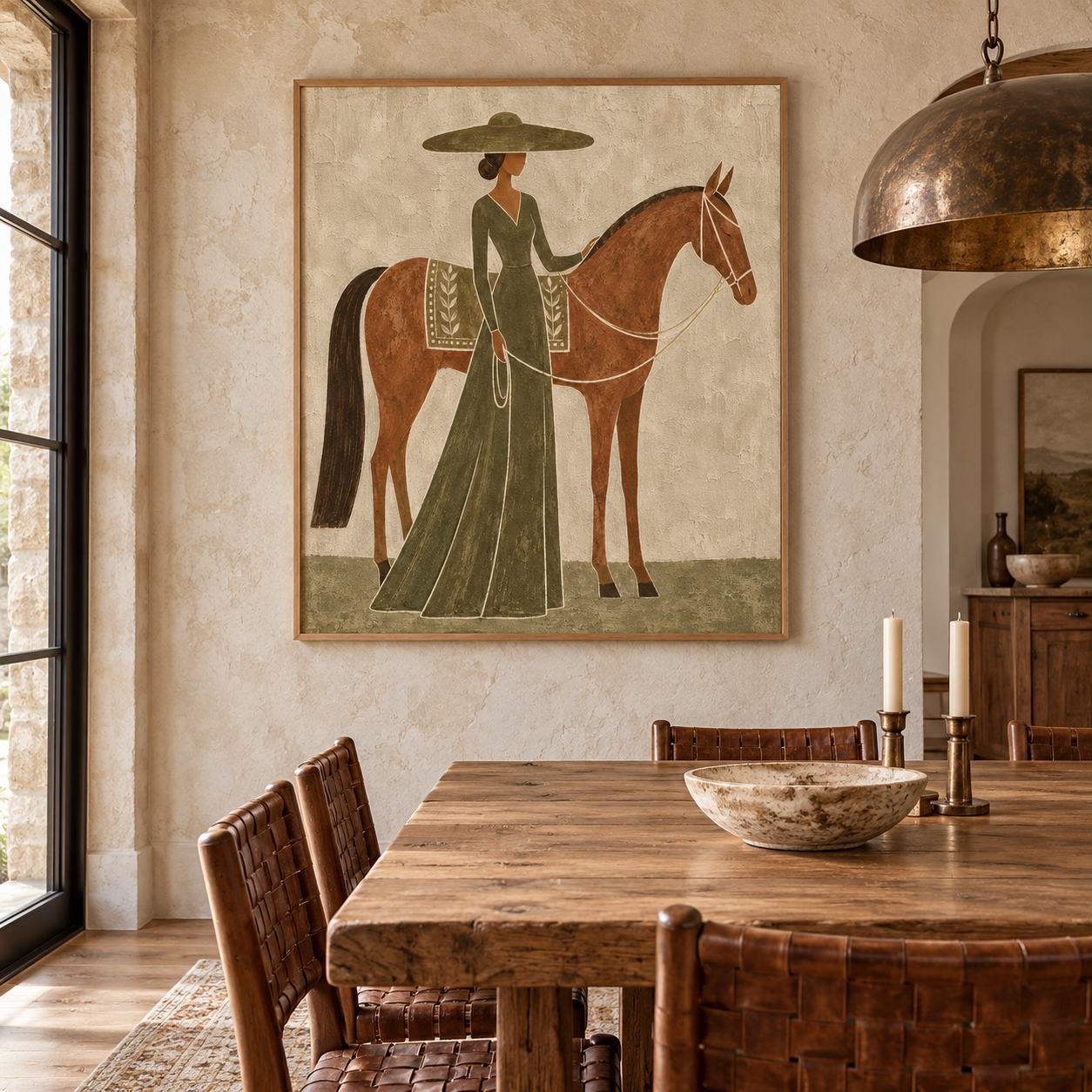 Hand-Painted Minimalist Horse & Lady Oil Painting – Modern Equestrian Wall Art, Earthy Neutral Canvas Art for Living Room, Bedroom & Office Decor TEXVAS | Textured Canvas Art