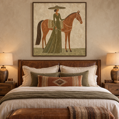 Hand-Painted Minimalist Horse & Lady Oil Painting – Modern Equestrian Wall Art, Earthy Neutral Canvas Art for Living Room, Bedroom & Office Decor TEXVAS | Textured Canvas Art