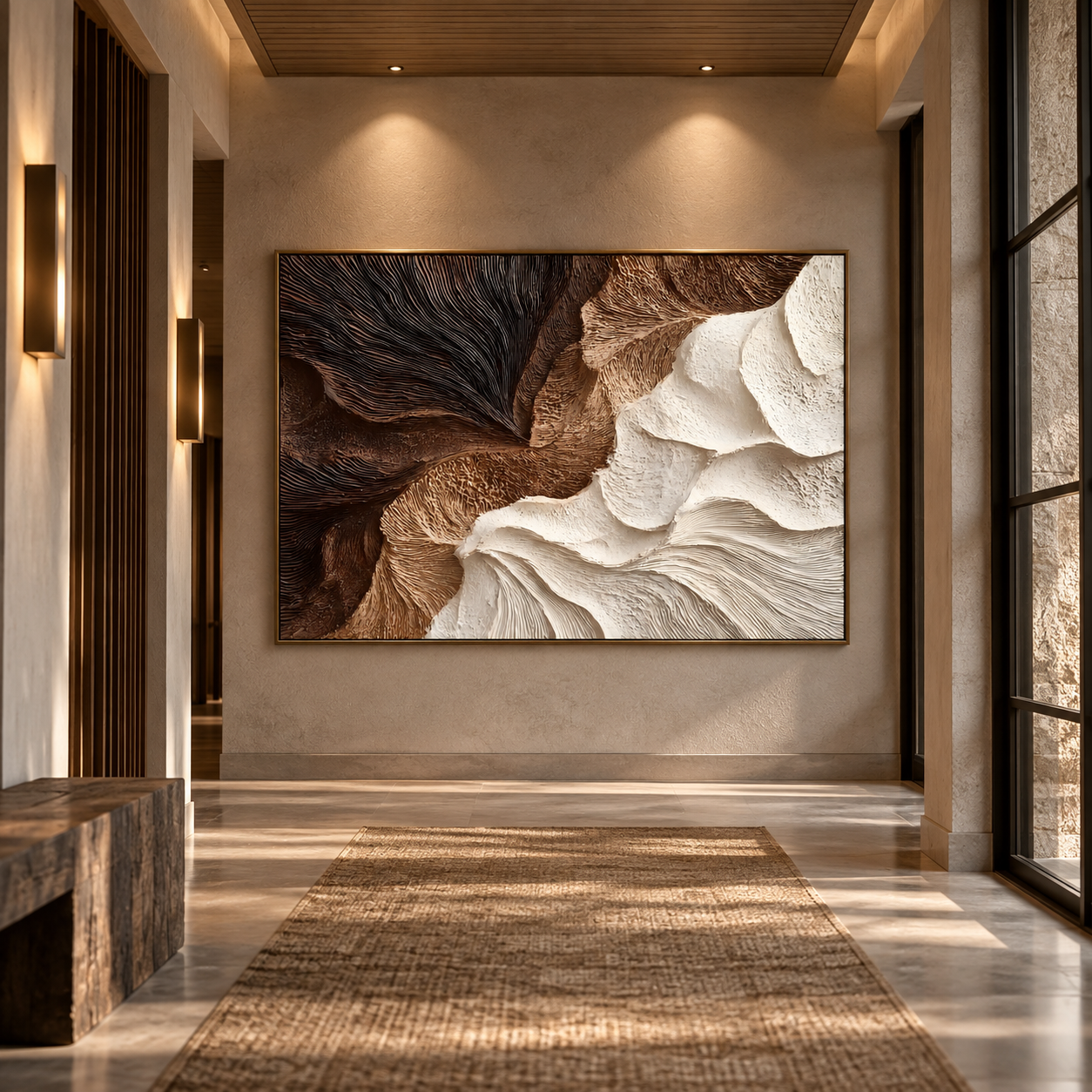 Contrast Wings – Hand-Painted 3D Dark Chocolate & Cream Textured Canvas Wall Art | Earthy Wabi-Sabi Framed Artwork TEXVAS | Textured Canvas Art