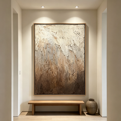 "Wabi-Sabi Serenity" – Neutral Abstract Heavy Textured Impasto Canvas Art (Washed Earth-Tone Framed Wall Decor)