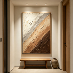 "Earthy Strata" – Modern Neutral Abstract Textured Heavy Impasto Canvas Art (Framed Earth-Tone Wall Decor)