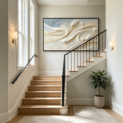 Modern Cream 3D Textured Wave Wall Decor – Large Horizontal Hand-Painted Oil Painting for Living Room & Bedroom TEXVAS | 100% Hand-Painted Textured & Impasto Wall Art