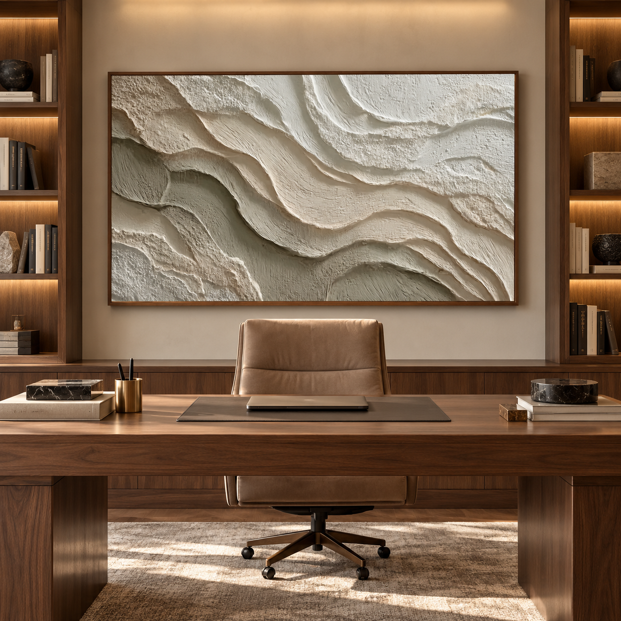 Serene Strata – Hand-Painted 3D Cream & Sand Textured Canvas Wall Art | Earthy Wabi-Sabi Framed Artwork TEXVAS | Textured Canvas Art