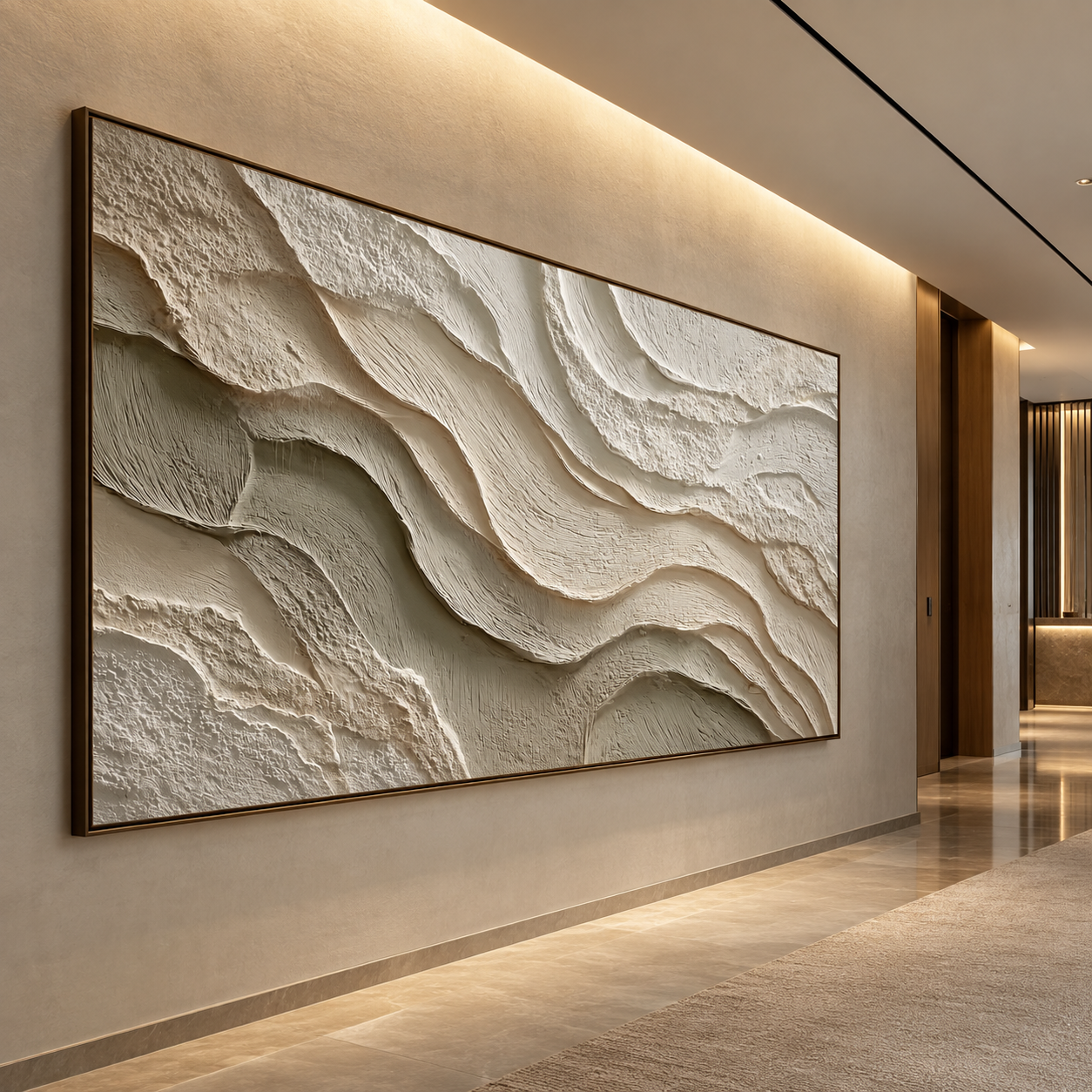 Serene Strata – Hand-Painted 3D Cream & Sand Textured Canvas Wall Art | Earthy Wabi-Sabi Framed Artwork TEXVAS | Textured Canvas Art