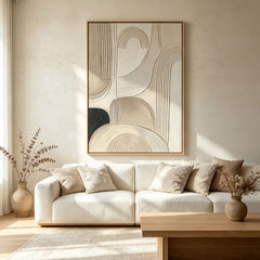 Modern Abstract Geometric 3D Texture Art – Hand-Painted Neutral Arches & Lines (Vertical Wall Decor)