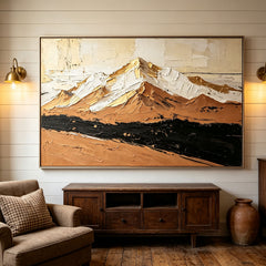 Handmade Abstract Mountain Oil Painting | Textured Earth-Tone Canvas Art with Gold Leaf | Modern Minimalist Landscape Wall Decor for Living Room#AA2600010