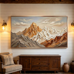 Majestic Mountain Peak Relief | Large Handmade 3D Textured Canvas Art for Contemporary Statement Wall Decor