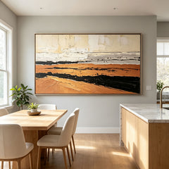 Oversized Terracotta Color Block Wall Art & Textured Geometric Abstract Painting | Cream Beige Canvas with Gold Line Accent