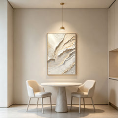 Modern Luxury 3D Texture Abstract Art Painting (Hand-Painted Cream & Gold Accented Horizontal Living Room Wall Decor)