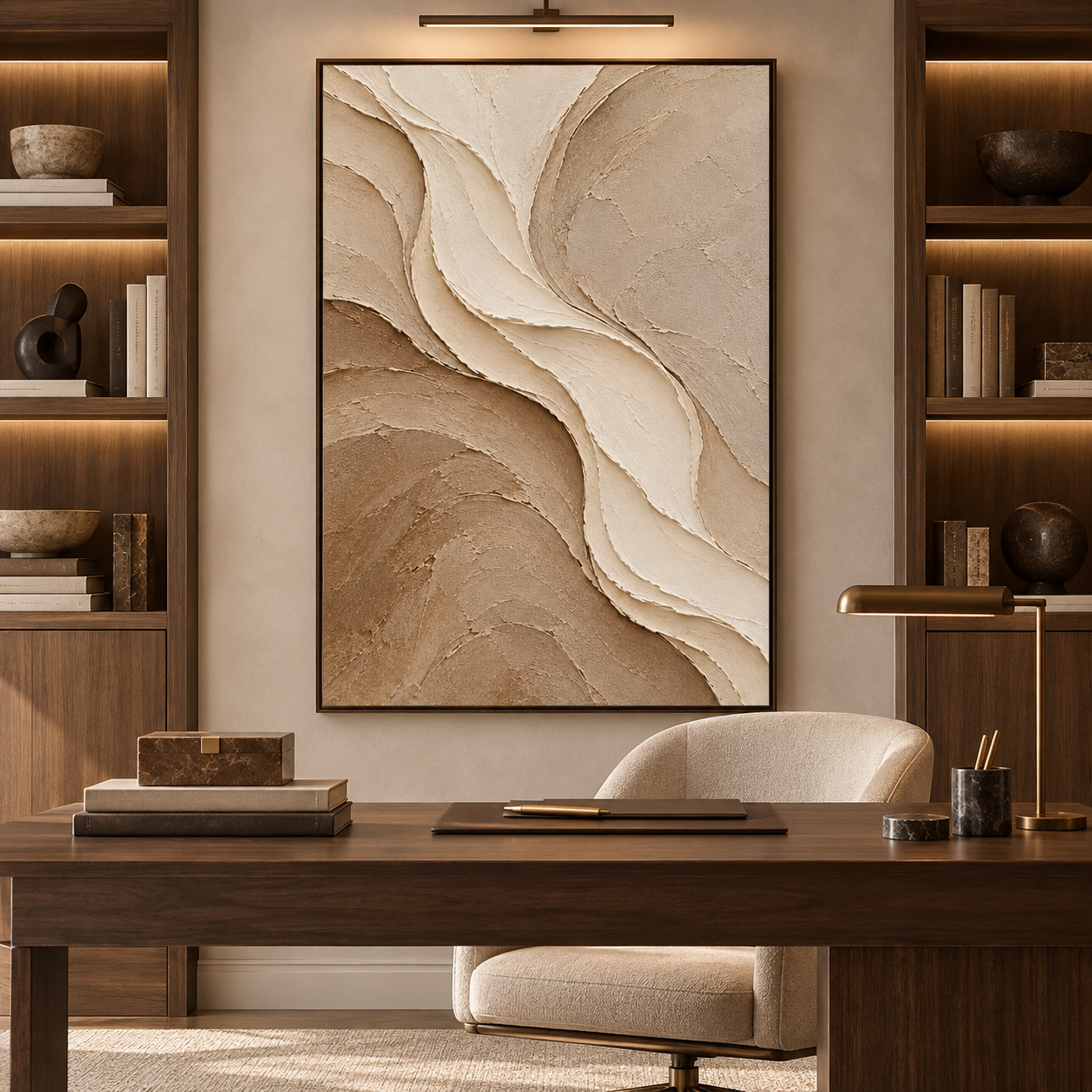 Large Vertical 3D Textured Neutral Canvas Wall Art – Hand-Painted Beige & Brown Wave River Plaster Oil Painting, Modern Wabi-Sabi Earthy Impasto Palette Knife Artwork for Entryway & Bedroom Decor TEXVAS | Textured Canvas Art