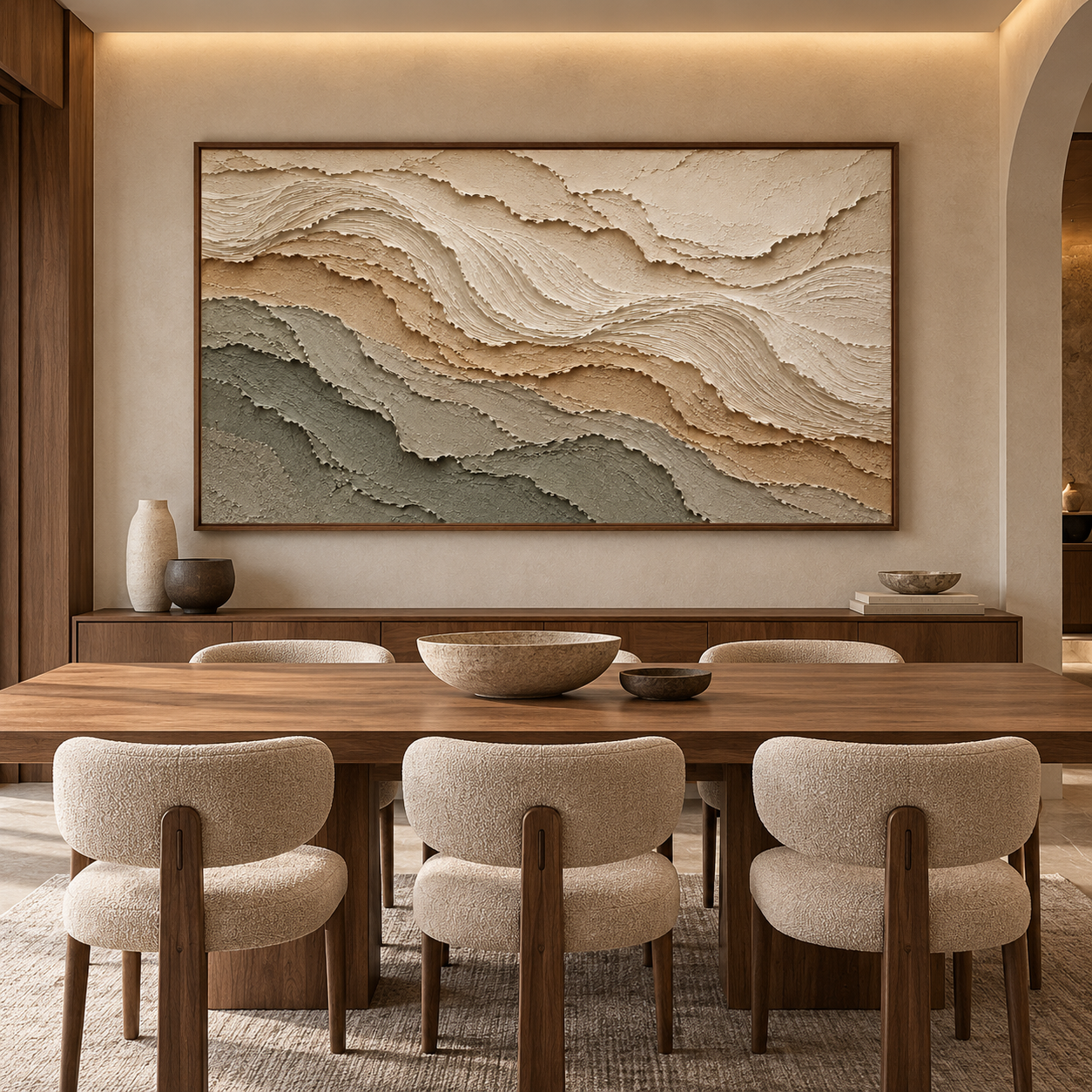Terra Terraces – Hand-Painted 3D Sage Green & Sand Textured Canvas Wall Art | Minimalist Earthy Wabi-Sabi Framed Artwork TEXVAS | Textured Canvas Art