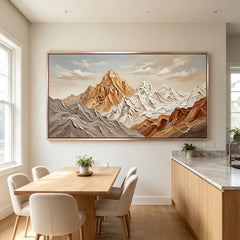 Majestic Mountain Peak Relief | Large Handmade 3D Textured Canvas Art for Contemporary Statement Wall Decor